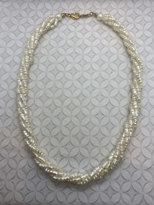 Vintage Napier Faux Baroque Pearl Gold Tone Torsade Twist Multistrand Necklace - Image 1 of 4
