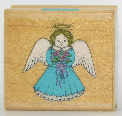 Sello de goma Hero Arts pequeño DELICADO ÁNGEL Y FLORES ROSAS montaje madera celeste Foto 1 de 2