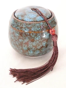 Honeycomb Galaxy Blue Ceramic Lidded Jar Pot +Tassel Boxed Chinese - Picture 1 of 19