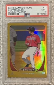 2011 BOWMAN CHROME CHIPPER JONES #13 GOLD REF 26/50~PSA 9~MINT SLAB~POP 2 W/1^ - Picture 1 of 7