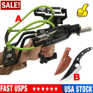 Fishing Slingshot High Velocity Catapult Bowfishing Shooting Set Hunting Knife - Picture 1 of 30