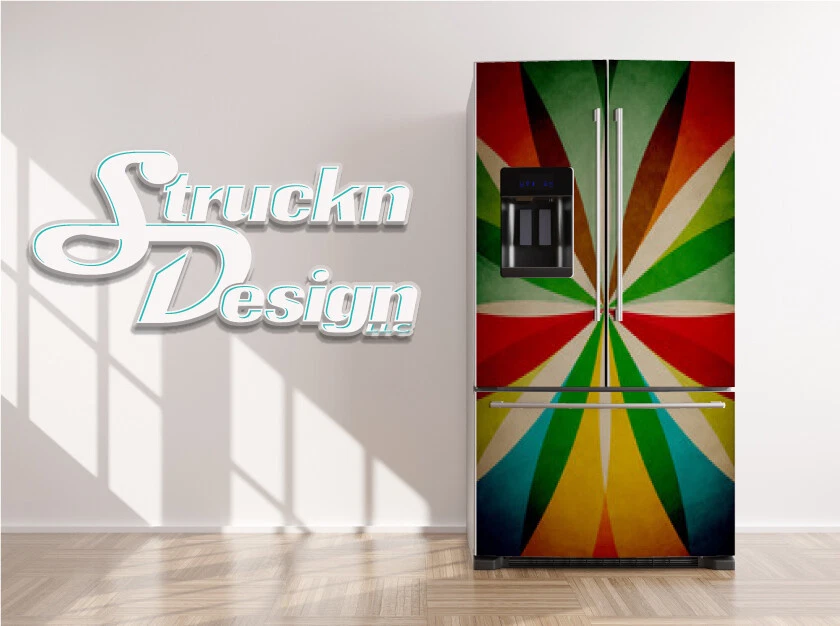 Adesivo de vinil colorido retrô raios bege claro geladeira freezer porta lateral - Imagem 1 de 1