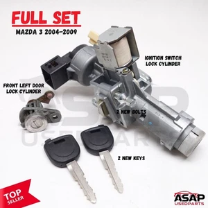 🍎 IGNITION SWITCH + LEFT DOOR LOCK CYLINDER + 2 NEW KEYS MAZDA 3 2004-2009 🍎 - Picture 1 of 9