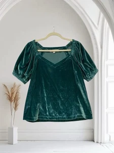 LOFT grünes Samt Puffärmel Top Damen Gr. XS Urlaub Luxus romantisch schick - Bild 1 von 18