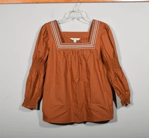 Blusa Top Campesina Manga Larga Bordada Algodón Marrón The Pioneer Mujer Talla M - Imagen 1 de 3