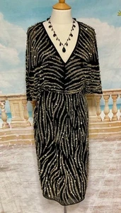 Gatsby Dress 10 Black Gold Sequin Silver Bead Jenny Packham Party Evening Cruise - Picture 1 of 7