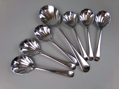 Vintage Dessert Spoon Set. Stainless Chrome Plate. Shell Shape. Ice cream, fruit - Image 1 of 4