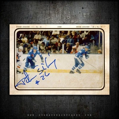 Peter Stastny Quebec Nordiques AP Wirephoto Autographed Card *artist proof  #'d - Image 1 of 3