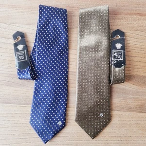 Vintage Versace Classic V2 Silk Handmade Neck Tie x2 Blue Gold Floral Pair - Picture 1 of 13