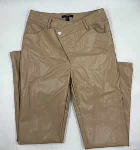 Forever 21 Women's Faux Leather Pants Size M Tan Stretch Straight Leg Coated - Picture 1 of 9