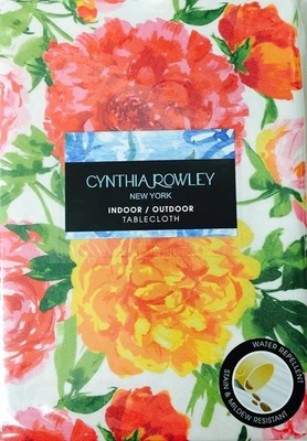 Cynthia Rowley Floral Peonies Tablecloth 70" Round Garden Water Mildew Repellant - Image 1 of 4