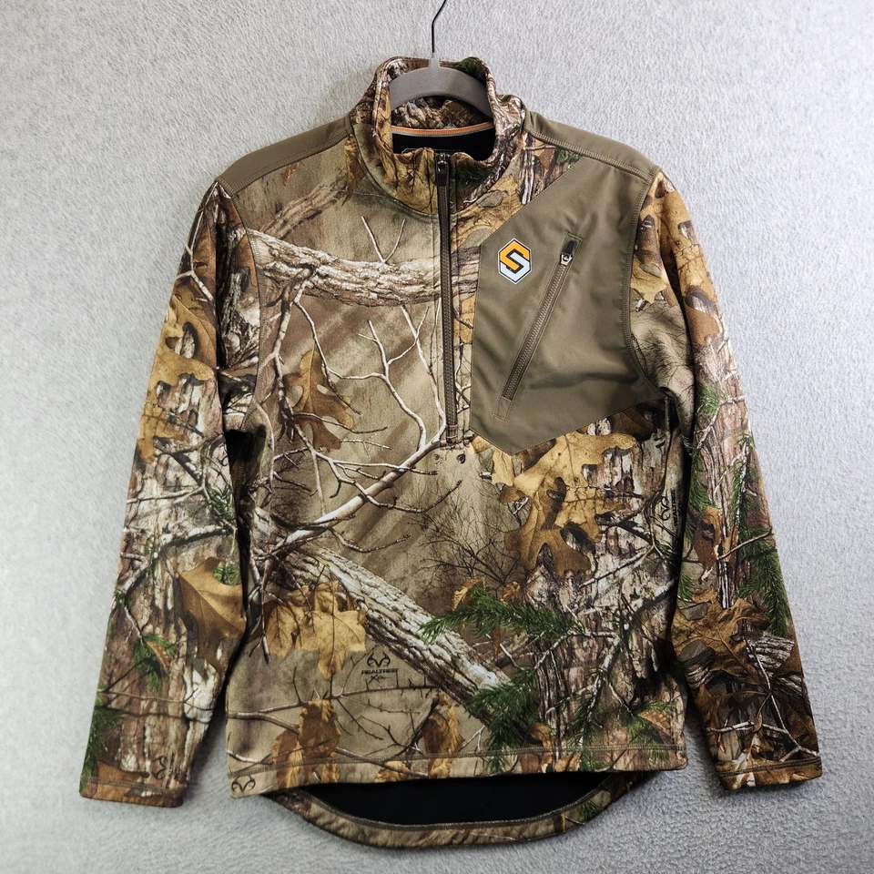 Scentlok Shirt Mens S Realtree Camo 1/4 Zip Fleece Lined Double Elbow Long Tail - Image 1 of 4