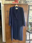 "New York" custom made ~ long overcoat ~ navy blue wool ~ used, no size on label