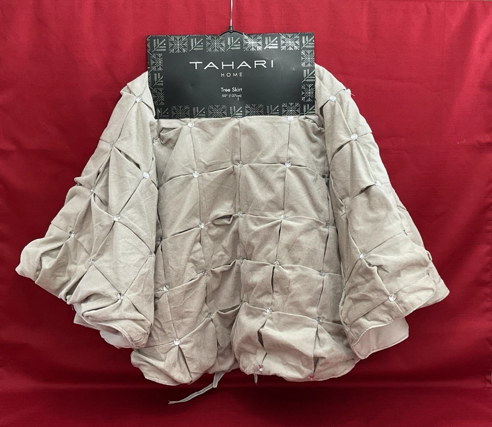NEW TAHARI Home Tree Skirt Silver 50” Bejeweled Soft luxurious Velvet Silver - Image 1 of 4