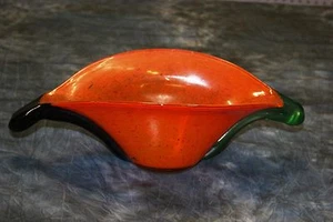 Hand Made Mouth Blown  Art Glass Oval Candy Bowl Orange - Picture 1 of 5