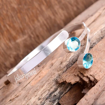 Pulsera Suiza Topacio Azul Piedras Preciosas 925 Plata de Ley Festival de Pascua Joyería Foto 1 de 4