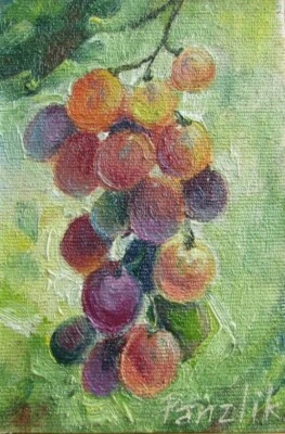GRAPES mini painting ACEO art Card original painting personalized mini decor - Image 1 of 4