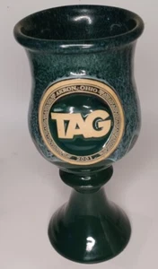 TAG Stoneware Drip Glazed Green Goblet Chalice 2001 Arkon Ohio 7 1/2" - Picture 1 of 7