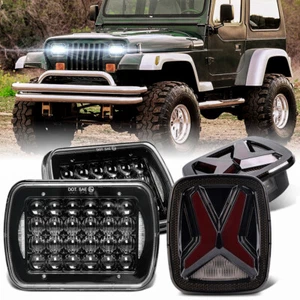For Jeep Wrangler YJ 1987-95 LED Tail Brake Lamp+7X6" Headlights High-Low Lights - Picture 1 of 18