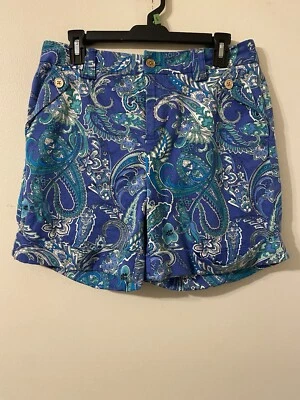 女式 LRL Lauren Ralph Lauren 蓝色绿色佩斯利短裤 6 码 — 第 1/3 张图片