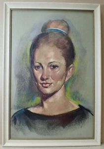 Original Mid Century Portrait Of Young Woman in Pastel Crayon Signed, Dated 1964 - Picture 1 of 13