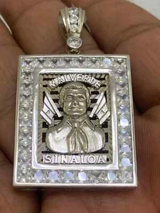 925 Sterling Silver Malverde Narco Saint Sinaloa Solid Medal Frame Pendant - Picture 1 of 5