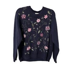 Vintage Northern Reflections Navy Blue 3D Floral Knit Granny Sweater