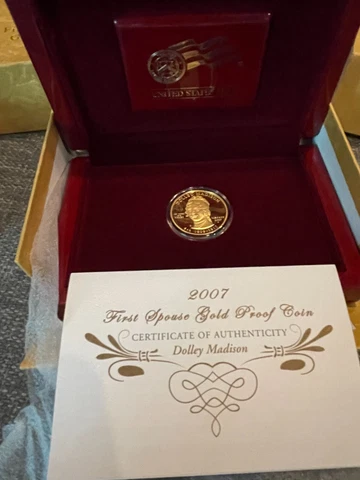 2007 First Spouse Series Dolly Madison Gold $10 uncirculated W/COA Cover