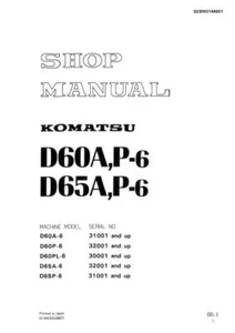 Komatsu D60A-6, D60P-6, D60PL-6, D65A-6, D65P-6 Crawler Bulldozer Service Manual - Picture 1 of 24