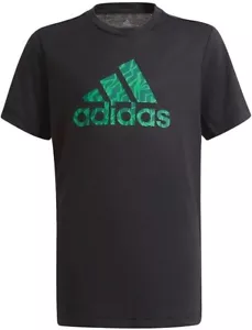 Adidas Junior Logo T-Shirt Kids Tee Black/Green Casual Top BNWT Size 7-8 Years - Picture 1 of 6