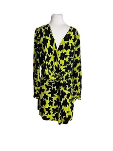 Diane Von Furstenberg Womens Faux Wrap Silk Dress Size 2 Dora Lily Green Black - Picture 1 of 12