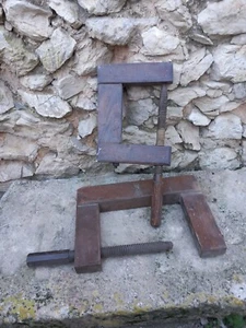 Lot de 2 ancien serre joint d ebeniste en bois objet métier art populaire indus - Imagen 1 de 8