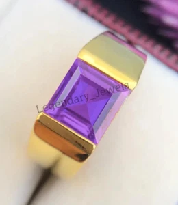 Men's Natural Amethyst Gemstone 18K Solid Yellow Gold Handmade Engagement Ring - Picture 1 of 3