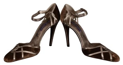 RALPH LAUREN туфли металлический кожаный каблуки отделки насосы мягкий бархат размер 8,5 новый - Изображение 1 из 4