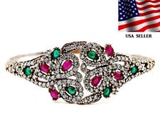 Ottoman Empire Style 5CT Emerald & Ruby 925 Sterling Silver Bracelet Z1-8