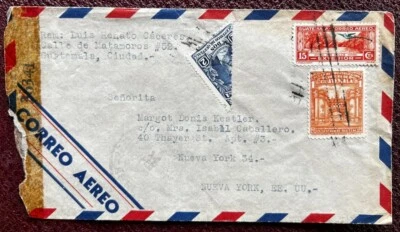 GUATEMALA CIUDAD CENSORED COVER WW2 TO NEW-YORK WAR HALF STAMP ? MILITARY LETTER - Image 1 of 4