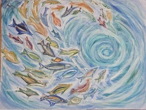 Bild: Fische 30 x 40 cm Öl auf festem Karton - Bild 1 von 2