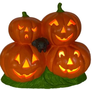 Ancienne 4 Jack-O-Lanternes en Céramique Empilées avec Souris Lumineuse Décor Halloween - Photo 1/9