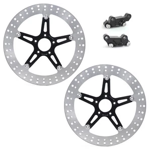 for Harley Touring Pair 14" Big Front Floating Brake Rotors and Caliper Brackets - Picture 1 of 8
