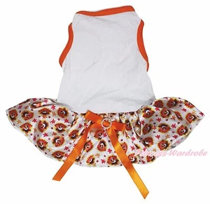 Thanksgiving Plain White Cotton Top Turkey Gauze Skirt Pet Dog Puppy Cat Dress - Picture 1 of 1
