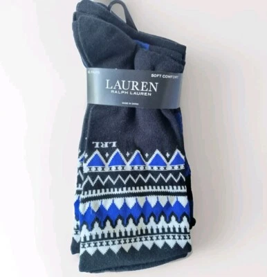 Ralph Lauren women's Soft Comfort Socks 6 Pack Black Fair Isle Winter Polyester - Image 1 of 4