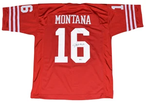 JOE MONTANA AUTOGRAPHED SAN FRANCISCO 49ERS #16 RED JERSEY BECKETT - Picture 1 of 1