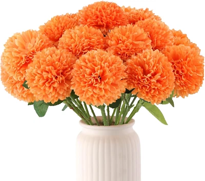 12 peças de flores artificiais laranja crisântemos de seda para decoração de outono para casa - Imagem 1 de 4