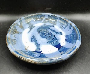 Vintage Ceramic Hand Spun Glazed Decorative Plate Bowl Signed Blue 6.5" - Picture 1 of 8