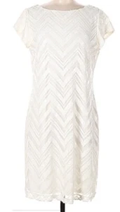 White House Black Market Medium Ivory Sequin Short Sleeve Women’s Shift Dress - Picture 1 of 6