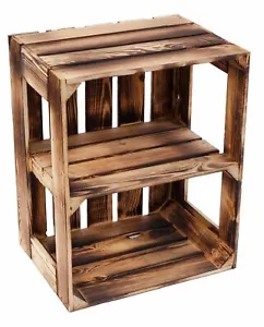 1 x Massive geflammte Apfelkisten GERDA QUER Schuhregal holzkisten Obstkisten - Bild 1 von 4