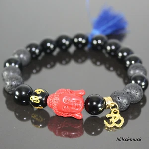 Damen Herren Buddha Perlen Gummiband Armband Lavastein Onyx Shamballa - Bild 1 von 1