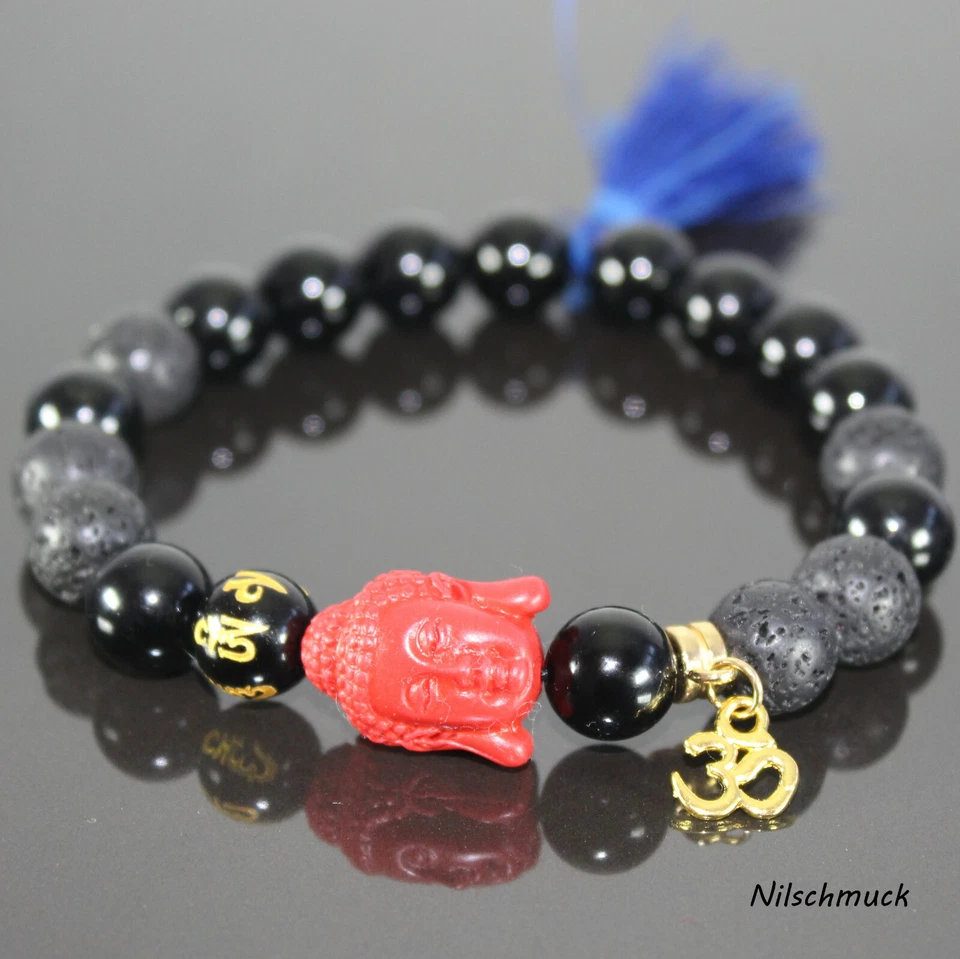 Damen Herren Buddha Perlen Gummiband Armband Lavastein Onyx  Shamballa  - Bild 1 von 1
