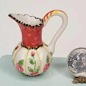 OOAK Artisan Rose Flower Fluted Pitcher 1:12 Dollhouse Miniature Vase Home Decor - Bild 1 von 5
