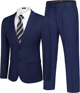 Men'S 2 Piece Suits Classic Fit 2 Button Dress Suits Tuxedo Jacket Blazer for We - Picture 1 of 12
